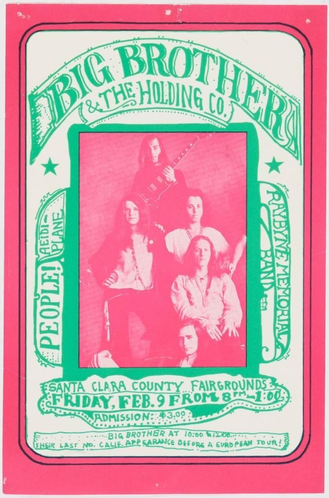 1968 Big Brother & the Holding Company Santa Clara Fairgrounds Handbill Extra Fine 69
