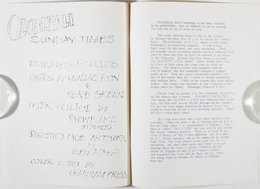 1967 The Olompali Sunday Times Grateful Dead Fan Club Newsletter Near Mint 87 - 2