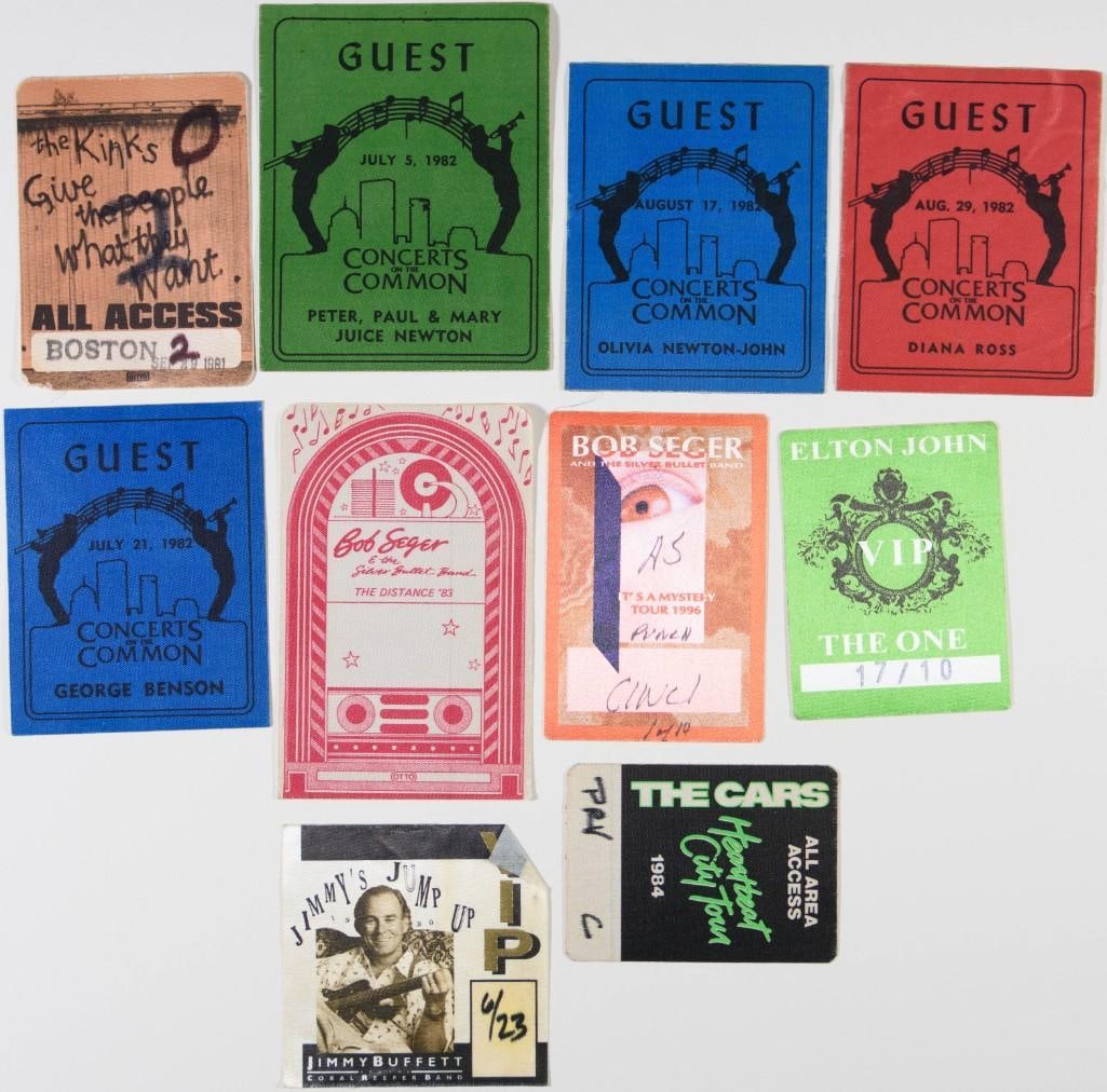 Lot of 10 The Kinks Backstage Passes NG: This lot features 10 backstage passes for various artists including The Kinks. Peter, Paul, & Mary, Olivia Newton-John, Diana Ross, Bob Seger, Elton John,The Cars, and more! --CRITICAL DETAILS--