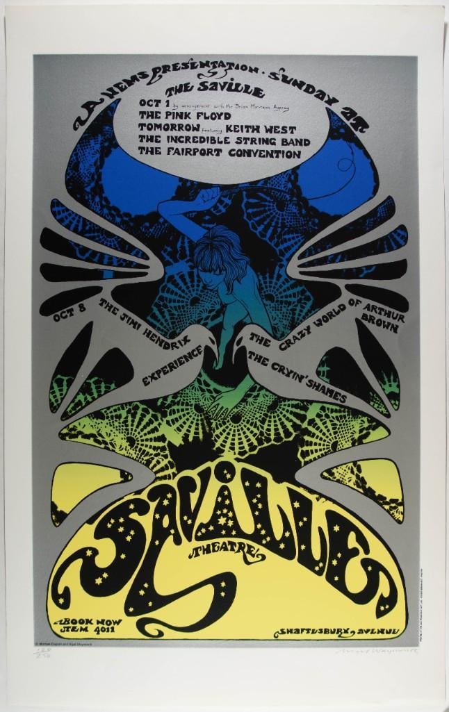 1967 Nigel Waymouth Jimi Hendrix Saville Theatre Hapshash RP LE Signed Waymouth Poster Near Mint 85 (1 of 2)