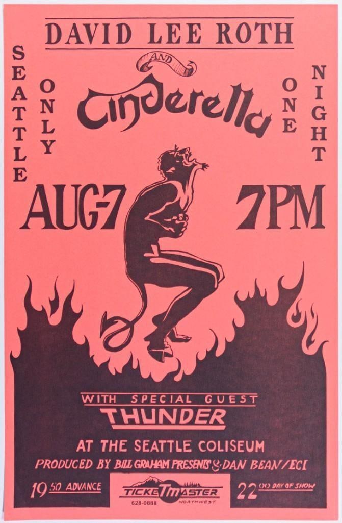 1991 David Lee Roth Cinderella Thunder Seattle Coliseum Poster Near Mint 89 (1 of 2)
