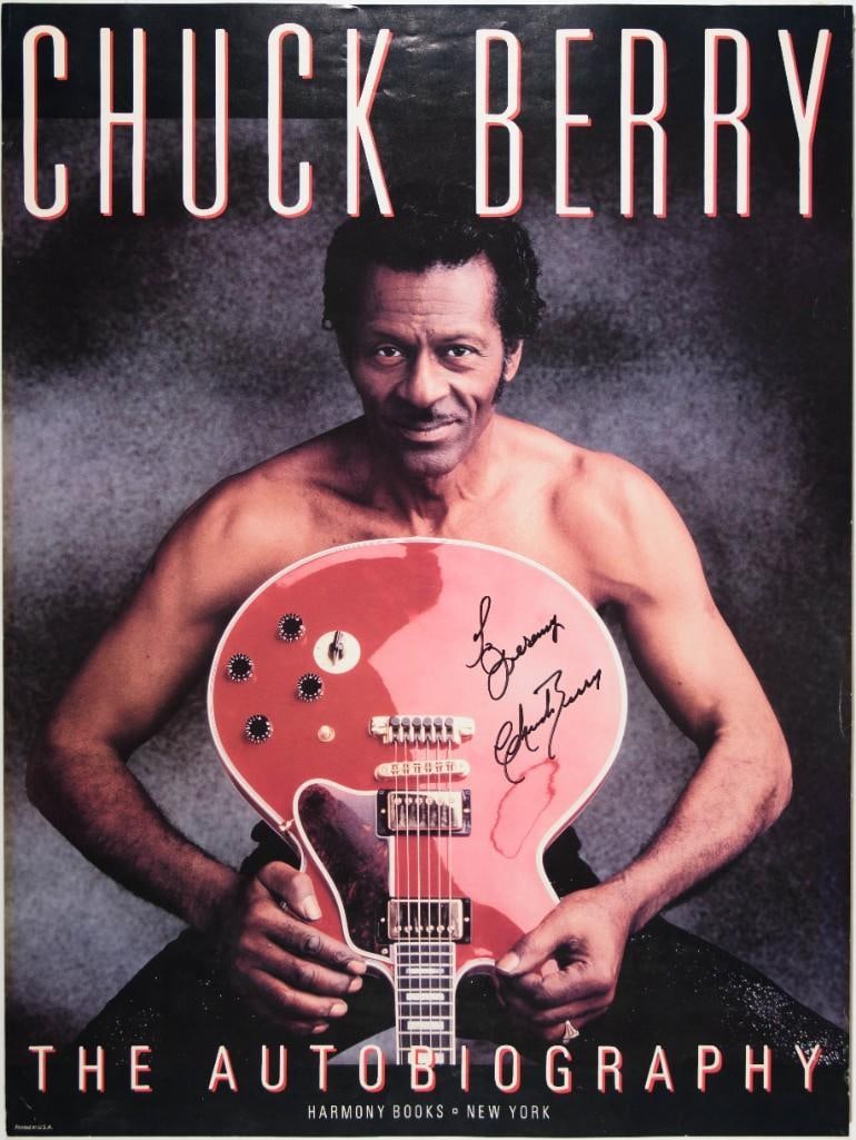 1986 Chuck Berry The Autobiography Promotional Signed Berry Poster MOUNTED (1 of 2)
