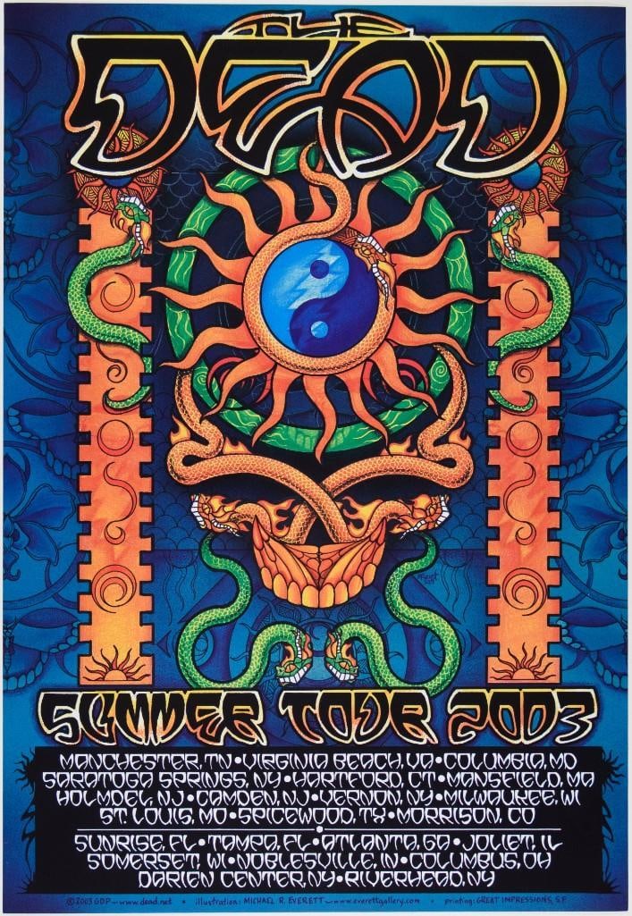 2003 The Dead Summer Tour Multiple Venues Poster Near Mint 87: The Dead, previously known as The Other Ones, was a band comprised of Grateful Dead members Bob Weir, Phil Lesh, Mickey Hart, and Bill Kreutzmann that toured following the death of Jerry Garcia. This