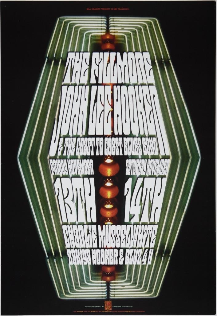 1998 NF-349 John Lee Hooker The Fillmore Poster Near Mint 85: The New Fillmore concert poster series was initiated in 1988 when legendary promoter Bill Graham started producing events again at the historic original Fillmore Auditorium in San Francisco. Though th