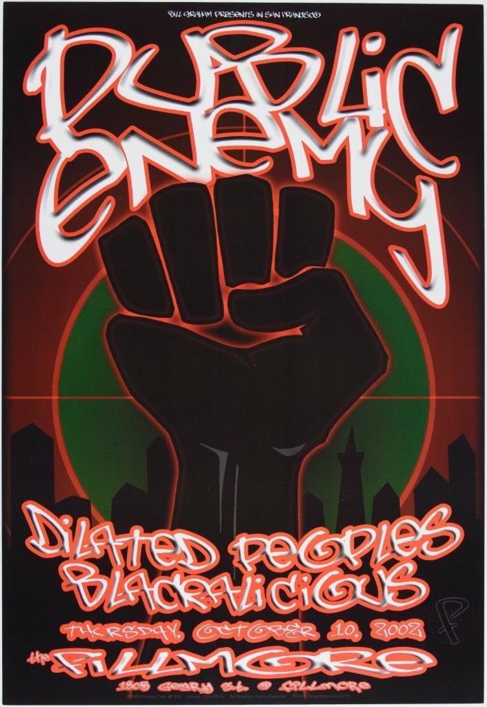 2002 NF-539 Public Enemy The Fillmore Poster Near Mint 89: The New Fillmore concert poster series was initiated in 1988 when legendary promoter Bill Graham started producing events again at the historic original Fillmore Auditorium in San Francisco. Though th