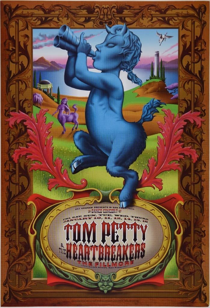 1997 NF-251 Tom Petty & The Heartbreakers The Fillmore Poster Near Mint 85: Tom Petty & The Heartbreakers are featured on this Fillmore Original Poster from early 1997. Artist Jim Phillips created a series of posters to promote this long run of Petty shows at the venue. T