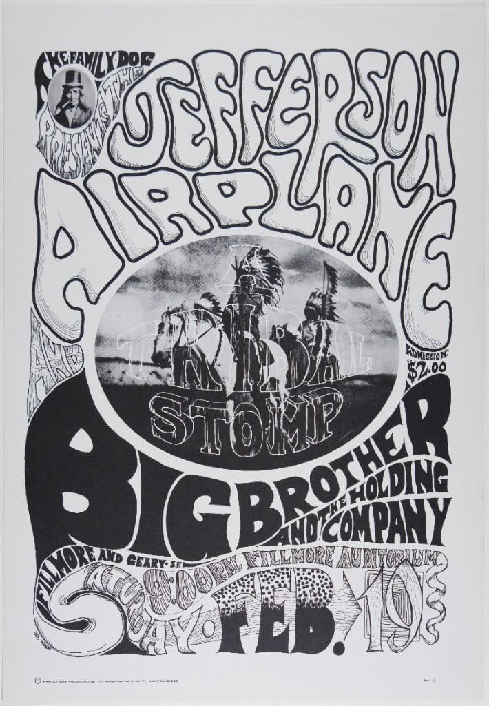 1966 FD-1 Jefferson Airplane Big Brother Fillmore Auditorium RP2 Poster Near Mint 89: The press run for Original First Printings of the FD-1 was just 250, making them very expensive. A first printing in this shape would command thousands of dollars at auction. This second printing