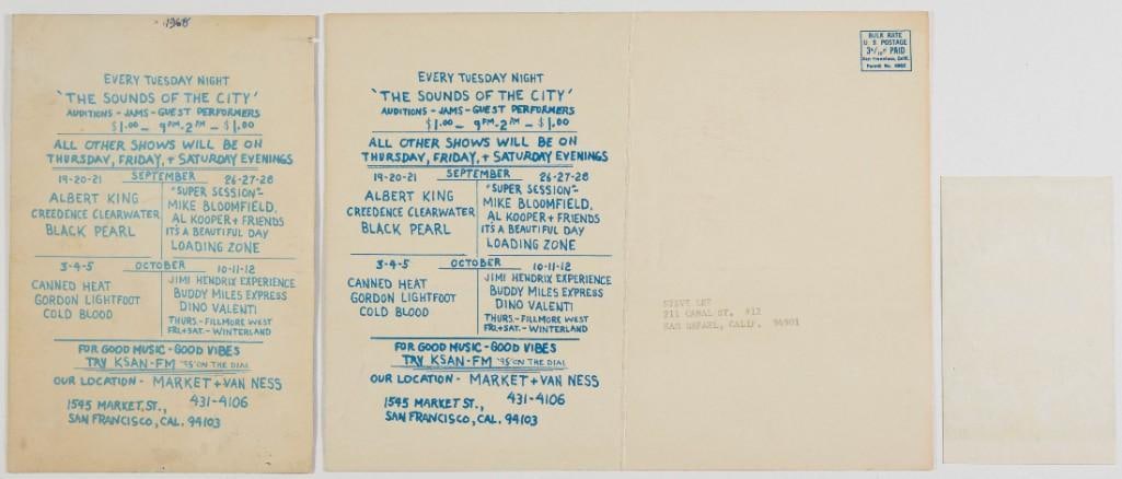 1968 BG-138/139 It's A Beautiful Day Canned Heat Fillmore West Postcards & Ticket Near Mint 83 - 2