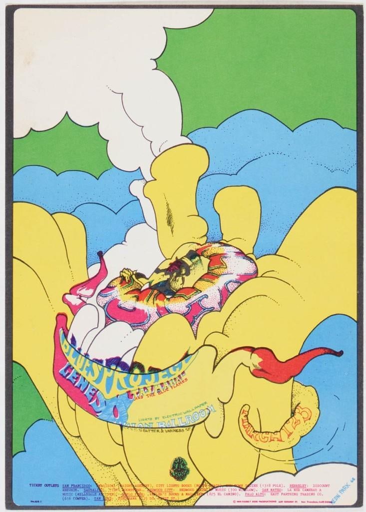 1968 FD-108 Blues Project Genesis Avalon Ballroom Postcard Excellent 70: Neon Park did some great work in both Northern and Southern California during the sixties, as well as some famous album covers in the 70s. This Family Dog postcard with a strange image of a Peyote but