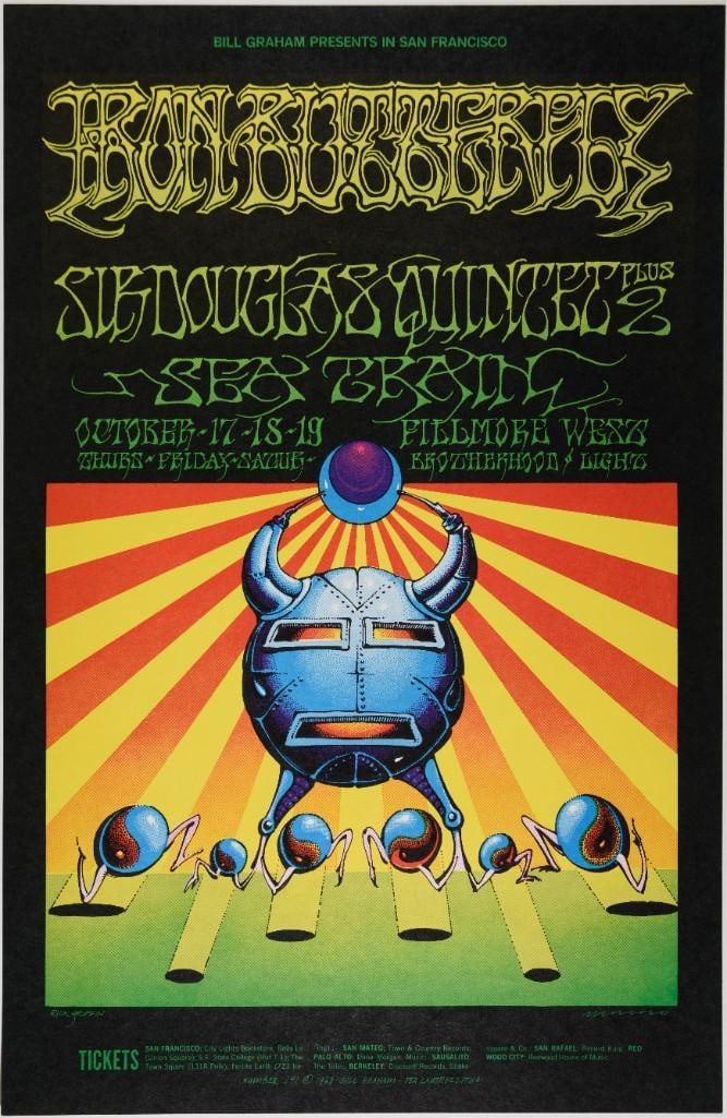 1968 BG-141 Iron Butterfly Sir Douglas Quintet Sea Train Fillmore West Poster Mint 91: Here is one of the most popular and requested original first-printing posters from the 1960s. The reason is simple. It features a beautiful design that was a collaboration from indisputably two of the