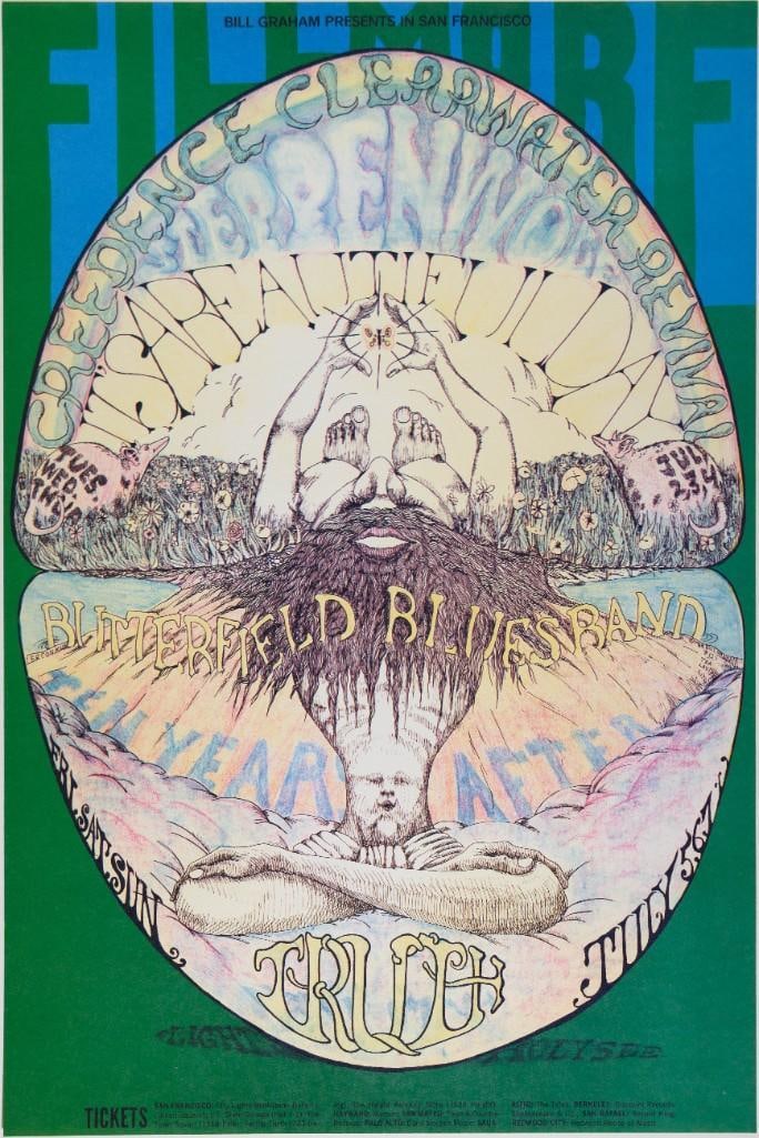 1968 BG-127 Creedence Clearwater Revival Fillmore Auditorium Poster Mint 91: The BG-127 represents concerts from July 2nd through the 7th of 1968. The Paul Butterfield, Ten Years After, and Truth dates were the first shows at the 'new' Fillmore West - even though the p