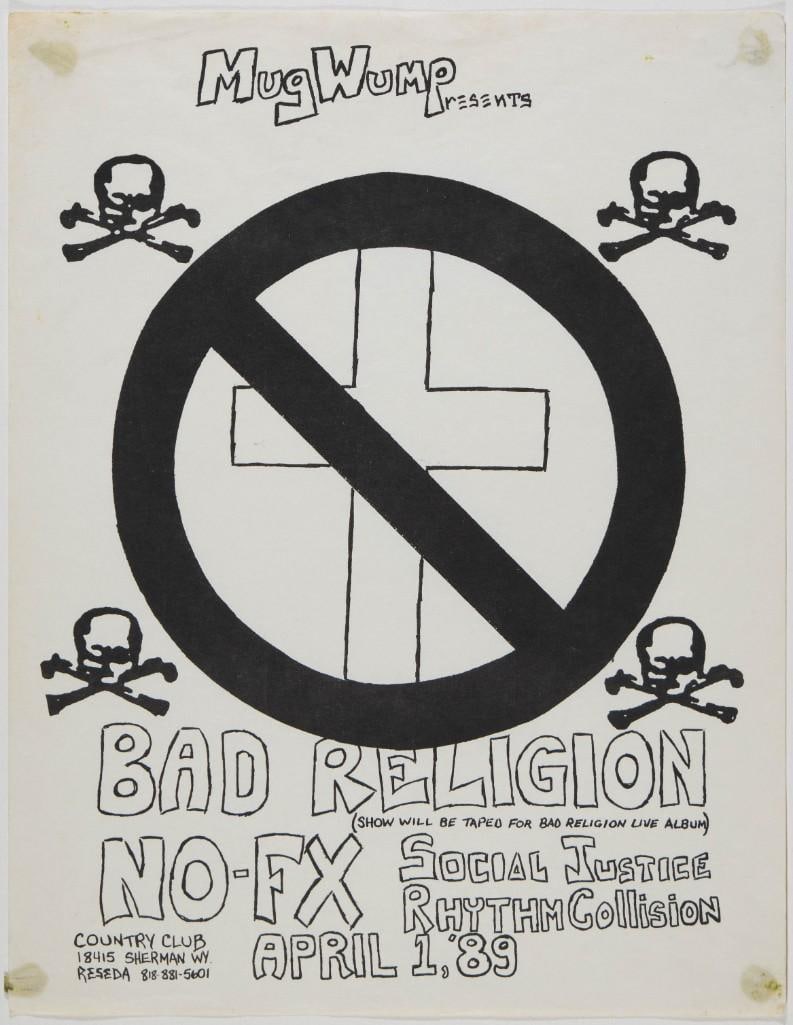 1989 Bad Religion NOFX Country Club Flyer Excellent 75: Presenting this original flyer for a punk rock show held on April 1, 1989, at the Country Club in Reseda, California. The lineup included Bad Religion AND NOFX, both from Los Angeles, two of the most