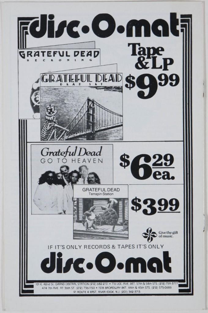 1982 Grateful Dead Madison Square Garden New York Program Near Mint 89 - 4