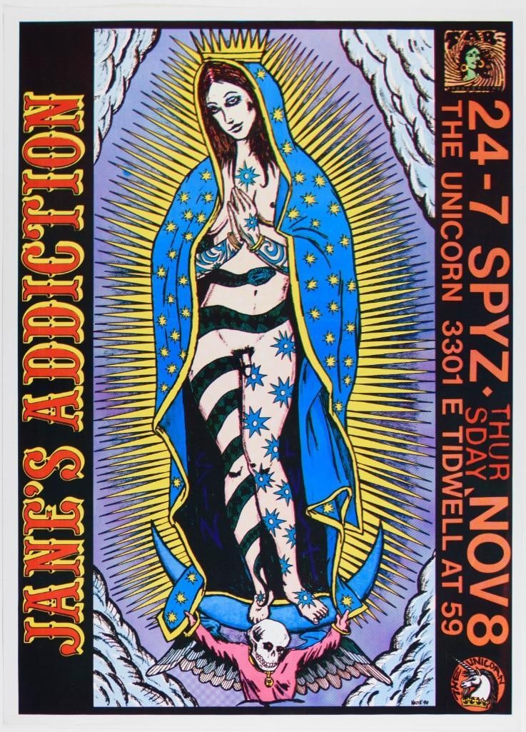 1990 Jane's Addiction The Unicorn Poster Near Mint 83: This Frank Kozik piece advertised Jane's Addiction's appearance at The Unicorn in Austin, Texas, on November 8th, 1990. This was just months after the release of the band's second studio a