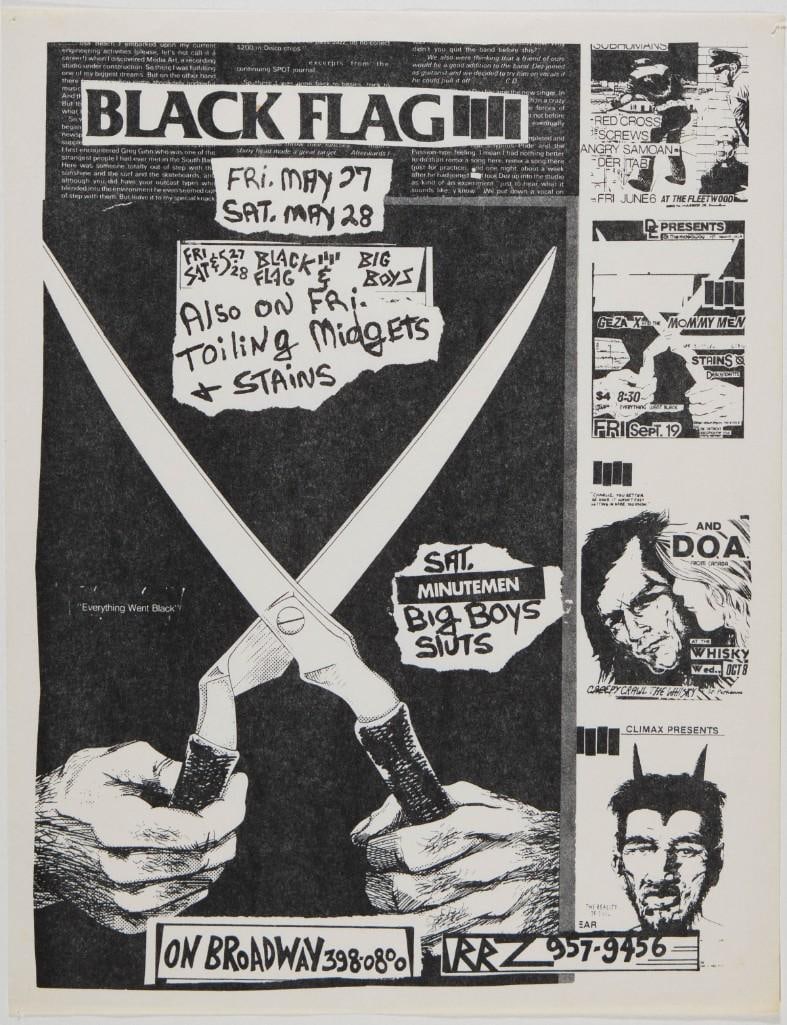 1983 Black Flag On Broadway Flyer Excellent 77: Presenting this original poster for a string of Black Flag shows at the On Broadway in San Francisco, from May 27-28, 1983. The right-hand side of the poster features smaller advertisements for variou