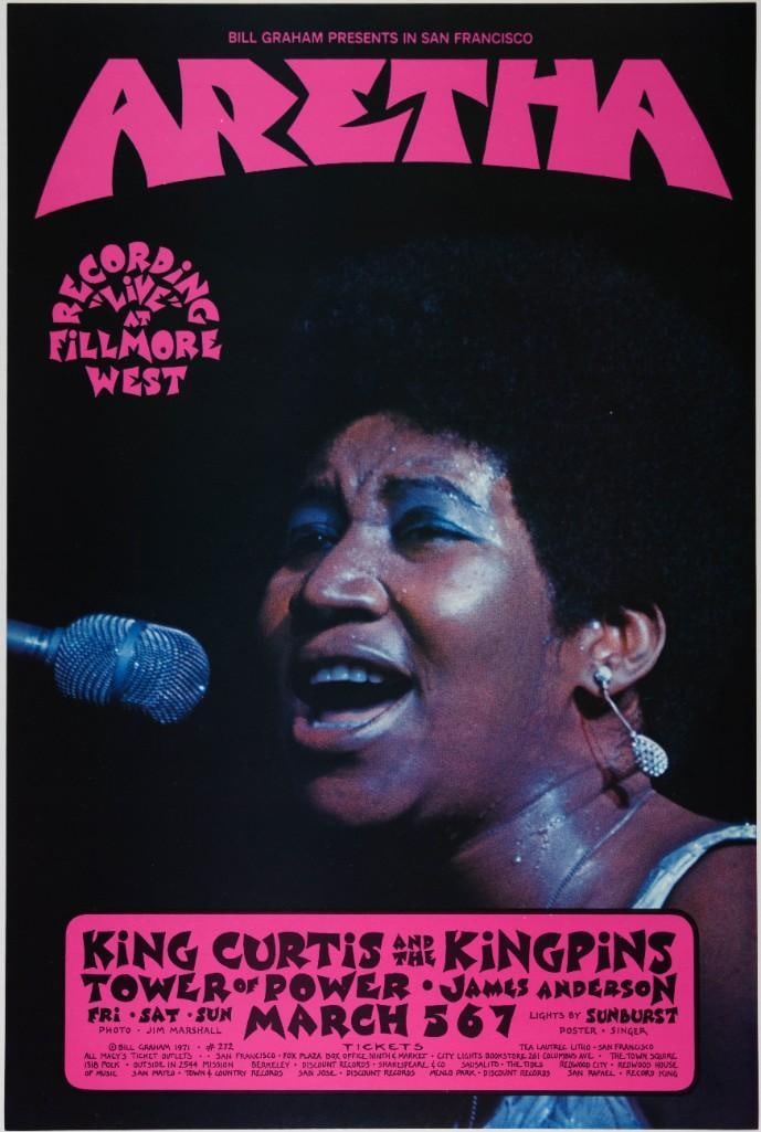1971 BG-272 Aretha Franklin Tower of Power Fillmore West Poster Mint 91: This poster was for one of the more famous runs of performances in the entire history of the Fillmore West. Soul queen Aretha Franklin performed for three nights in early March of 1971 and recorded a 