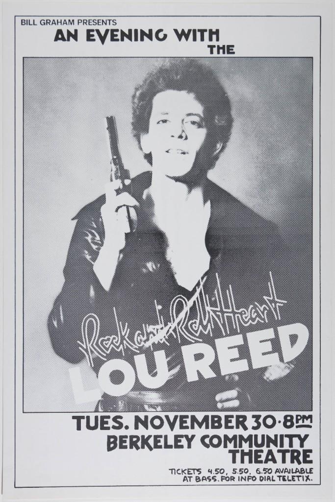 1976 Lou Reed Berkeley Community Theatre Poster Near Mint 89: Concert poster artist Randy Tuten designed this 1976 issue featuring Lou Reed at the Berkeley Community Theater on November 30th. --CRITICAL DETAILS-- --TITLE Lou Reed Berkeley Community Theatre