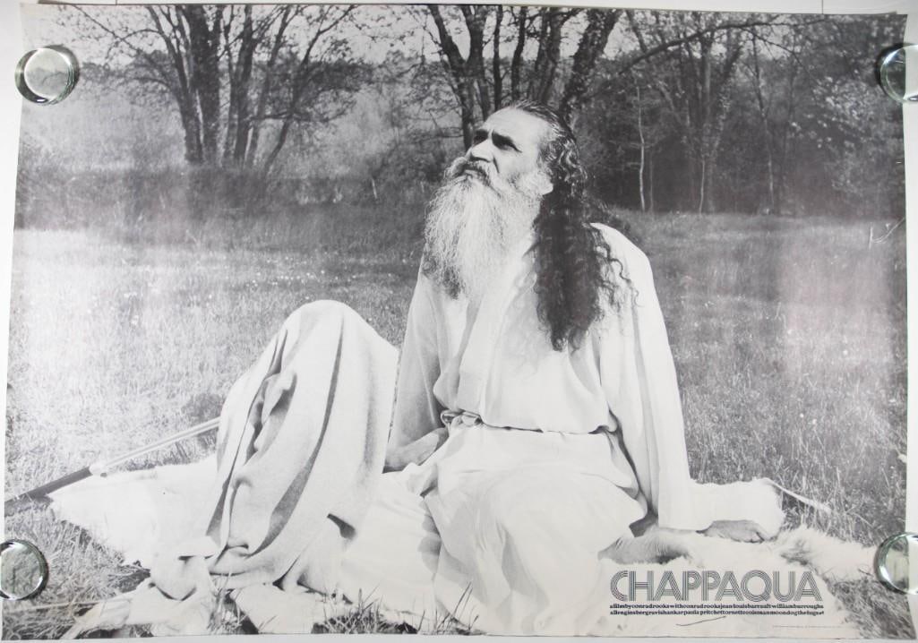 1967 Chappaqua a Film by Conrad Rooks Promotional Poster Near Mint 85: This promotional poster was produced for Chappaqua, a film by Conrad Rooks, produced in 1967. The image features Swami Satchidananda, a prominent yoga master, founder of Integral Yoga, which he brough