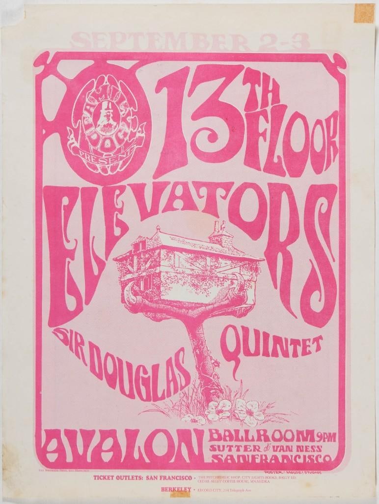 1966 FD-24 The 13th Floor Elevators Sir Douglas Quintet Avalon Ballroom Handbill Extra Fine 63 (1 of 2)