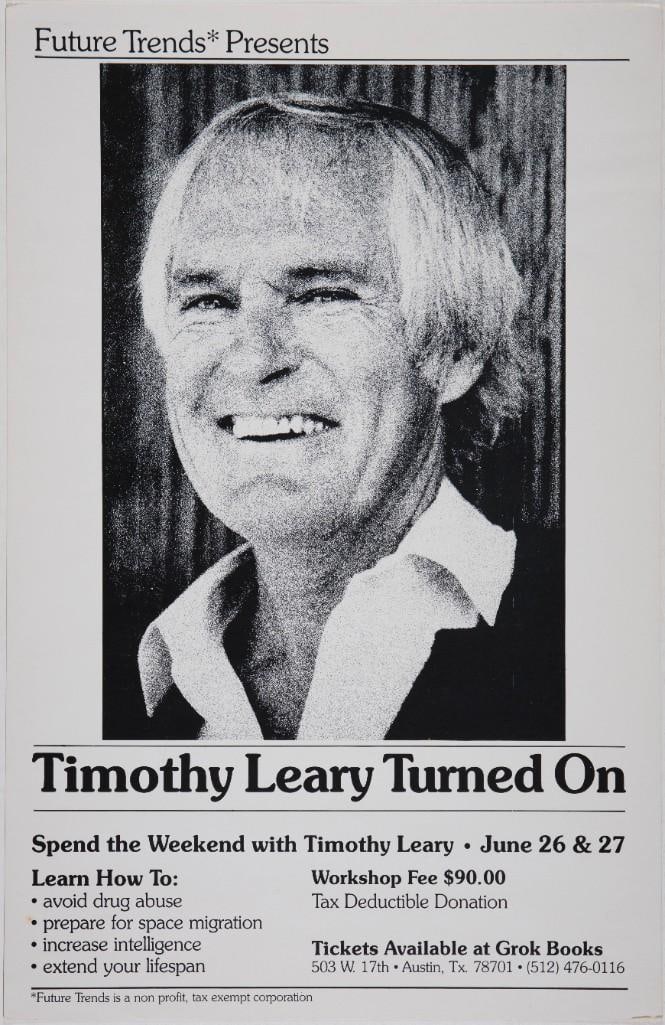 1990 Timothy Leary Turned On Workshop Grok Books Austin Poster Excellent 77 (1 of 2)