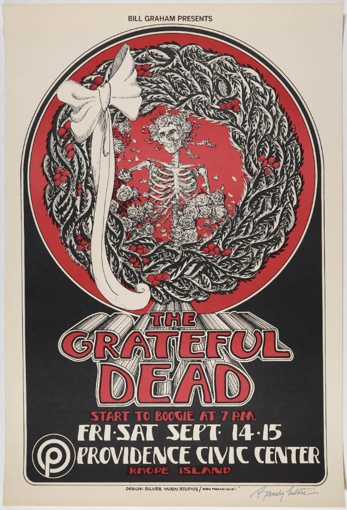 1973 Grateful Dead Providence Civic Center Signed Tuten Poster Excellent 79: This poster is signed by the artist, Randy Tuten! The Grateful Dead in 1973 were on the cusp of a transition in their sound and songwriting. Pigpen was no longer in the mix, and the keyboard style of 
