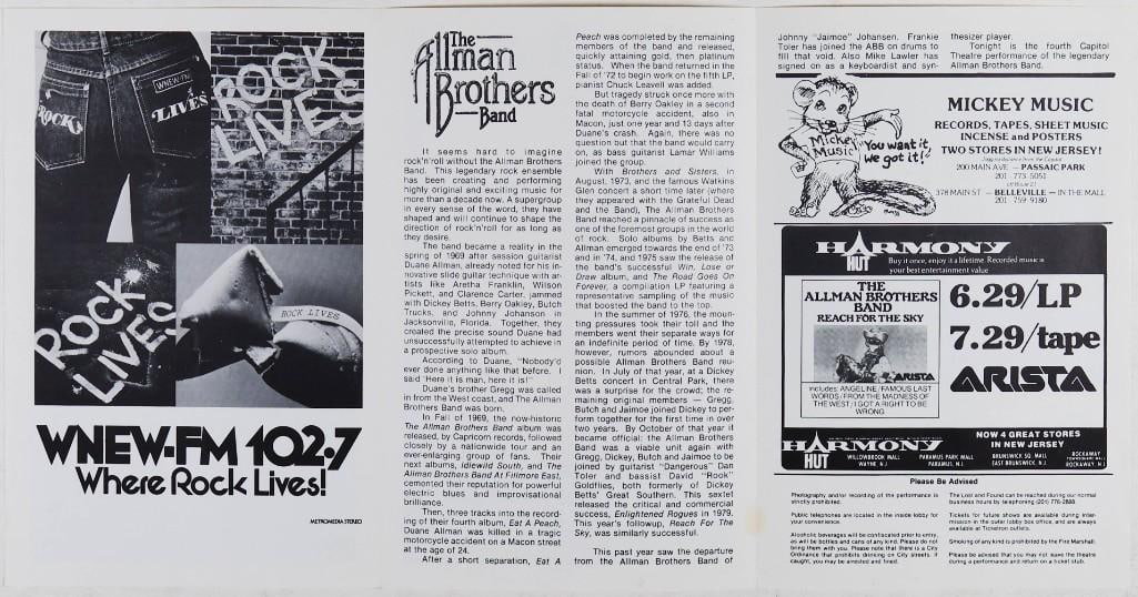 1981 Allman Brothers Capitol Theatre Program Excellent 79 - 2