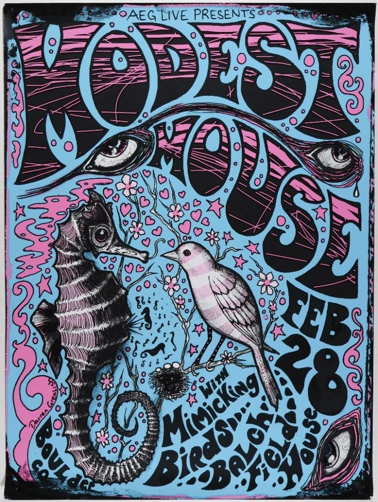2009 Modest Mouse Balch Fieldhouse Boulder Poster Excellent 75: This issue by artist Darren Grealish was designed for Modest Mouse appearing at Balch Fieldhouse in Boulder, Colorado, on February 28th, 2009. Condition Details: Creases --CRITICAL DETAILS-- --TITLE
