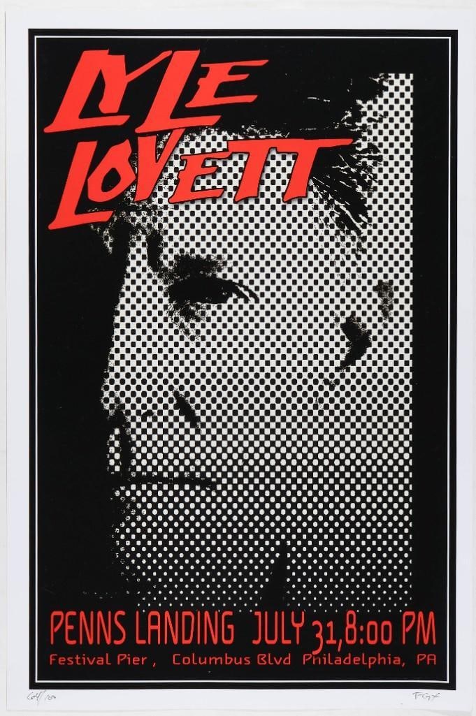 2003 Lyle Lovett Penns Landing Philadelphia LE Poster Mint 91: This limited-edition poster is numbered 64/100. This original poster announced Lyle Lovett playing at Penns Landing in Philadelphia, Pennsylvania in 2003. Condition Details: 64/100 --CRITICAL