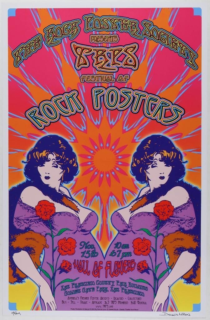 2003 TRPS Hall of Flowers Poster Mint 91: This poster by Dennis Loren was designed for the 2003 TRPS Festival of Rock Posters, held annually at the Hall of Flowers in Golden Gate Park in San Francisco. MINT condition! --CRITICAL DETAILS--