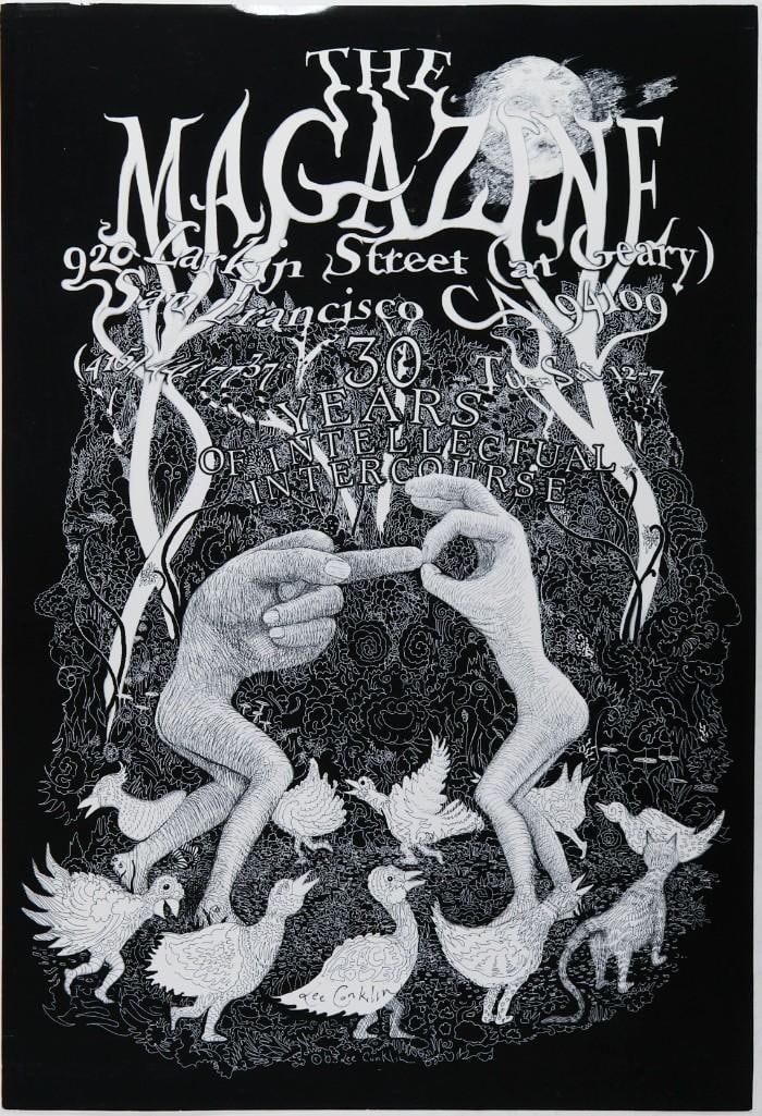 2003 The Magazine 30 Years of Intellectual Intercourse Signed Poster Excellent 79: This poster is signed by the artist, Lee Conklin! This poster was created by artist Lee Conklin in 2003 to celebrate 30 years of The Magazine, a shop in San Francisco that opened in 1973. It harkens