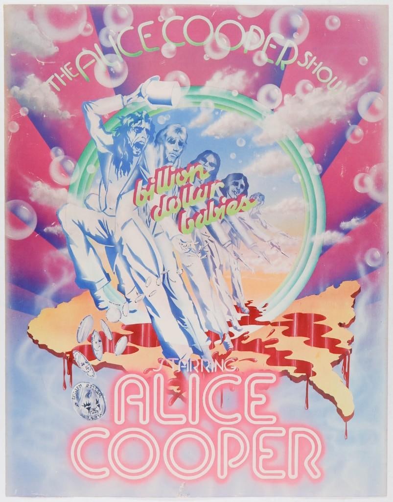 1973 Alice Cooper Billion Dollar Baby Poster Excellent 75: This Alice Cooper poster was produced for the 1973 Billion Dollar Babies album. The tour for the album was so massive that it broke box office records in the US previously held by The Rolling Stones