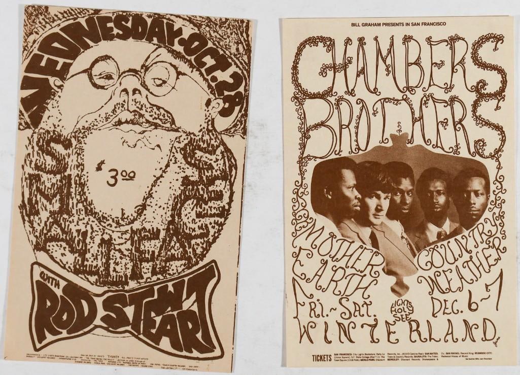 Lot of 2 BG Postcards Extra Fine 65: This lot features two postcards for events promoted by Bill Graham that are not a part of the Bill Graham numbered series: the Small Faces in 1970 and the Chambers Brothers in 1968. --CRITICAL