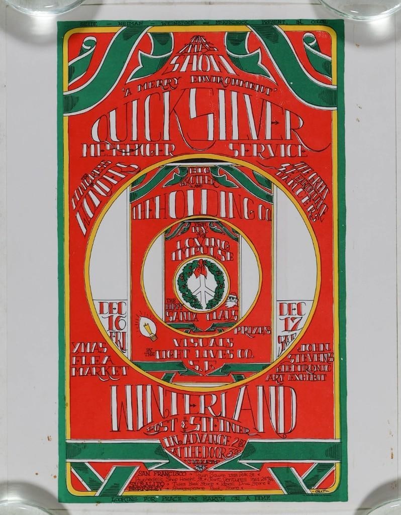 1967 AOR-2.207 Big Brother Janis Joplin Quicksilver Winterland Handbill Excellent 79: Here is the original handbill for the December 16th and 17th Christmas shows held at Winterland in 1967. The same lineup also played at the Shrine in Los Angeles the following day (AOR-3.52). The