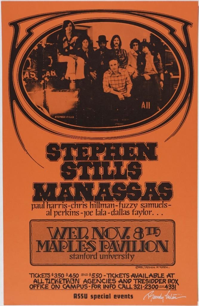 1972 Stephen Stills Manassas Maples Pavilion Stanford Signed Poster Mint 91 (1 of 2)