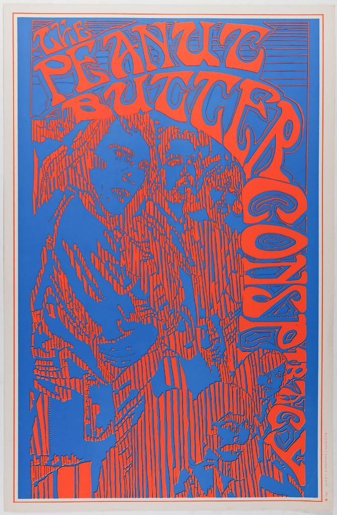 1967 Peanut Butter Conspiracy Saladin Productions Poster Near Mint 81: This vintage poster was produced by Saladin Productions / Wendell ltd and distributed to headshops and retailers in 1967 for the band Peanut Butter Conspiracy. 100% original with no restoration!
