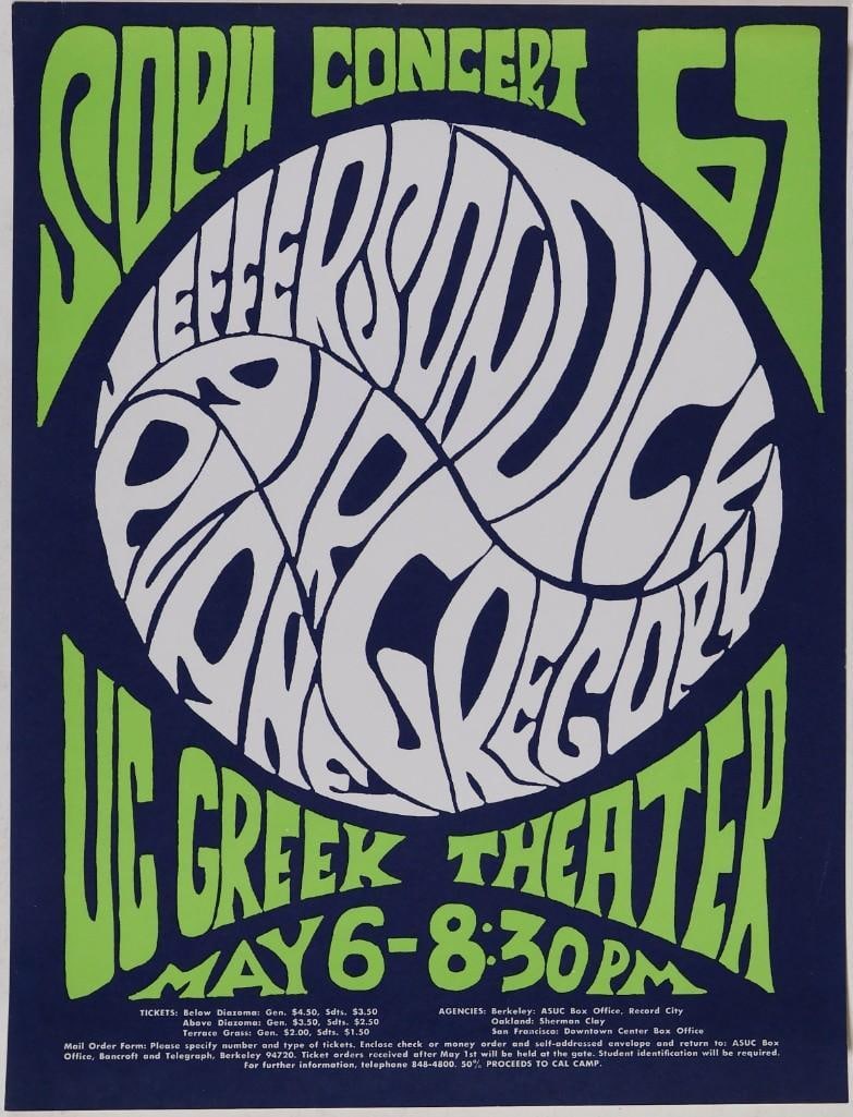 1967 Jefferson Airplane Greek Theater UC Berkeley Flyer Near Mint 81 (1 of 2)