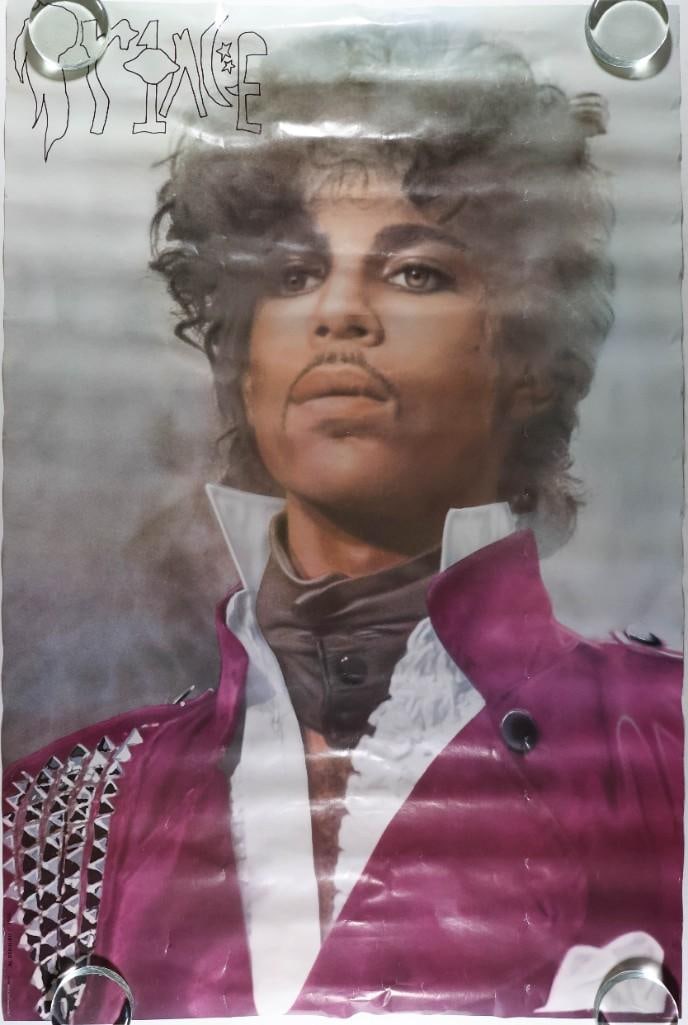 1983 Prince PRN Productions Poster Extra Fine 63: This poster featuring a portrait of the icon Prince was produced by PRN Productions in 1983. Condition Details: PRN Productions. Heavy roll creases --CRITICAL DETAILS-- --TITLE Prince Headshop