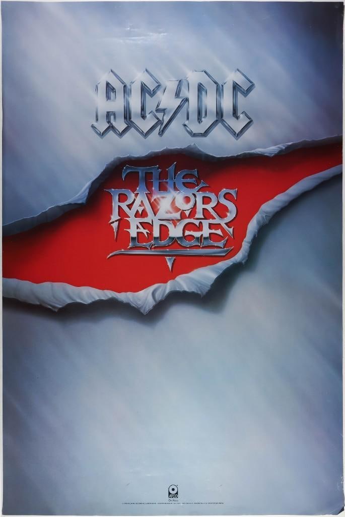 1990 ACDC The Razors Edge Promotional Poster Extra Fine 69: This promotional poster was created to promote AC/DC's 1990 album, The Razors Edge. It was the band's 12th studio release. Condition Details: Creases, edge tear bottom right --CRITICAL