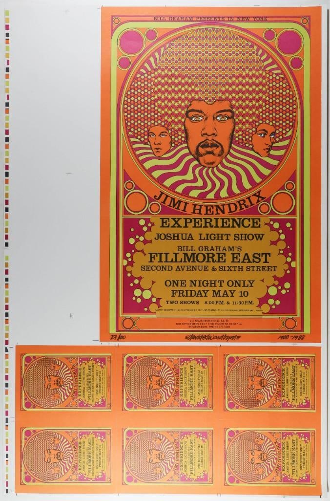 1988 AOR-2.90 Jimi Hendrix Fillmore East RP2 Uncut Proof Sheet LE Signed Byrd Poster Near Mint 87 (1 of 2)