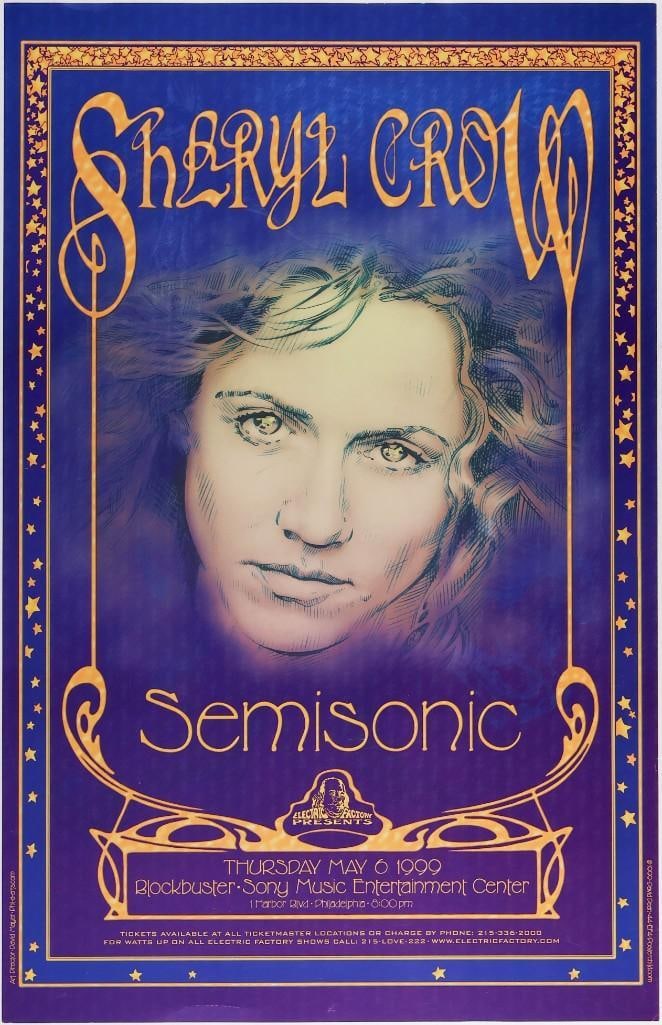 1999 Sheryl Crow Blockbuster Sony Music Entertainment Center Poster Near Mint 81: In 1997, Sheryl Crow was enjoying a career peak as a celebrated singer-songwriter and musician. She had already achieved considerable success with her 1993 debut album, "Tuesday Night Music Club,&