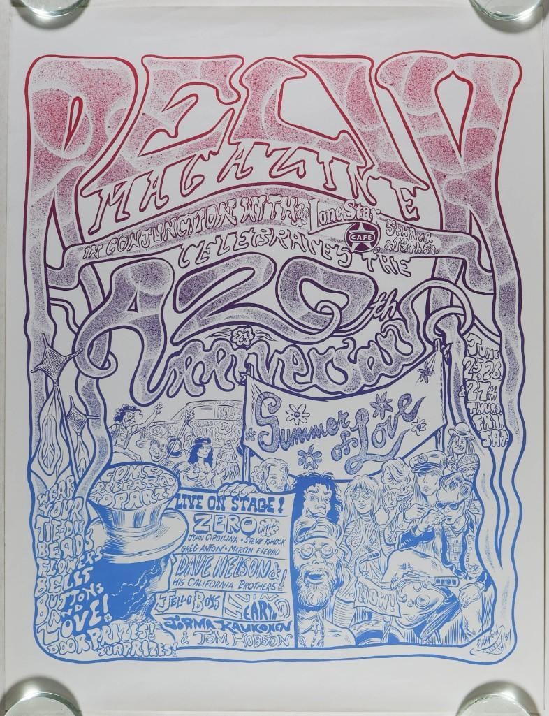 1987 Zero Dave Nelson Relix 20th Anniversary The Summer of Love Lonestar Cafe Poster Excellent 79: This poster was created for Relix Magazine's 20th anniversary celebration of the Summer of Love, held at the Lonestar Cafe in New York City in late June of 1987. Performers included Zero, Dave