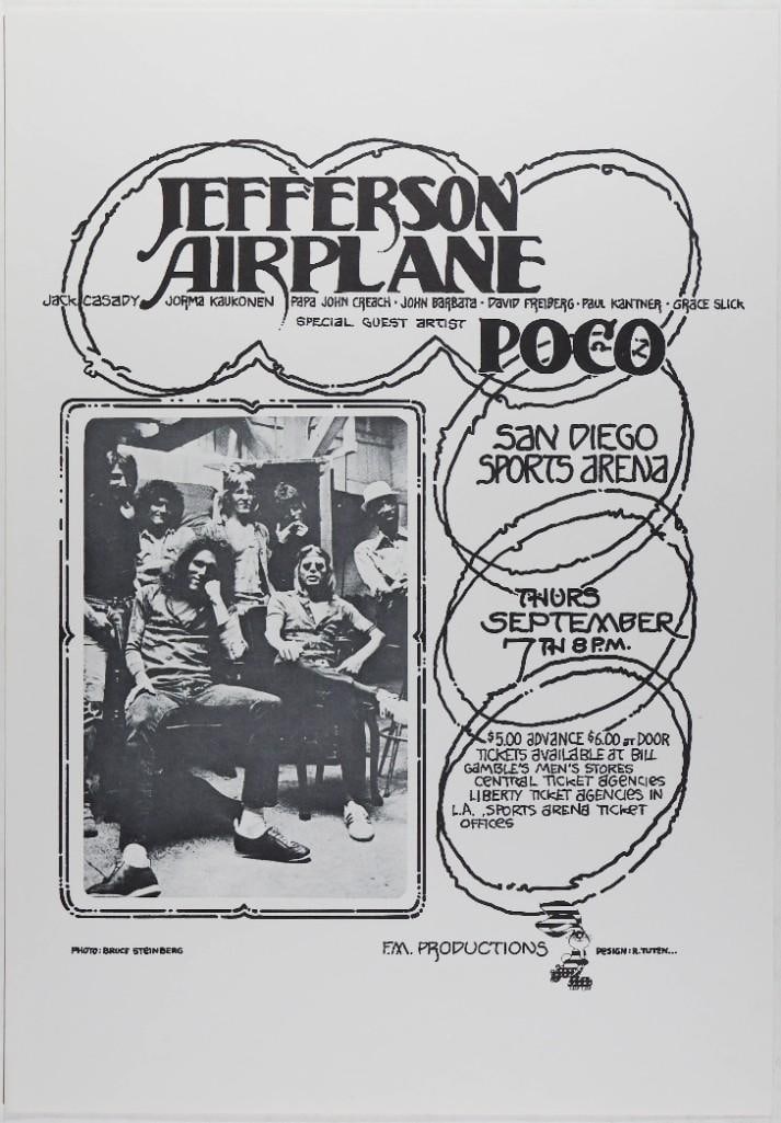 1972 Jefferson Airplane Poco San Diego Sports Arena Poster Near Mint 87: Randy Tuten's art is among the most skillful works of its kind to emerge from the psychedelic era. His pieces possess a rare sense of craft and clarity grounded firmly in the traditions of