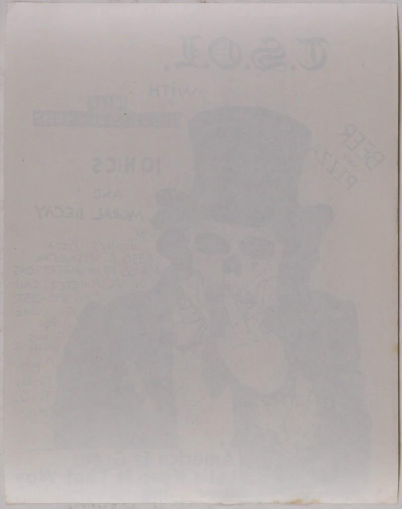 1987 T.S.O.L Blinky's Pizza Flyer Near Mint 85 - 2