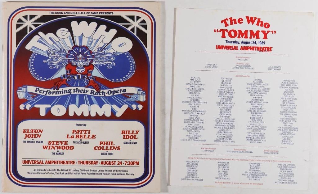 1989 The Who Tommy Universal Amphitheatre Program Near Mint 85: This original program and insert are from The Who performing Tommy at the Universal Amphitheatre in 1989. Condition Details: Cover is toned --CRITICAL DETAILS-- --TITLE The Who