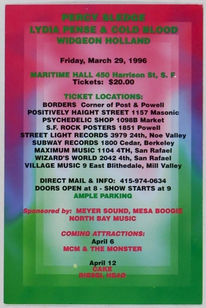 1996 Victor Moscoso Percy Sledge Cold Blood Maritime Hall Handbill Near Mint 83 - 2