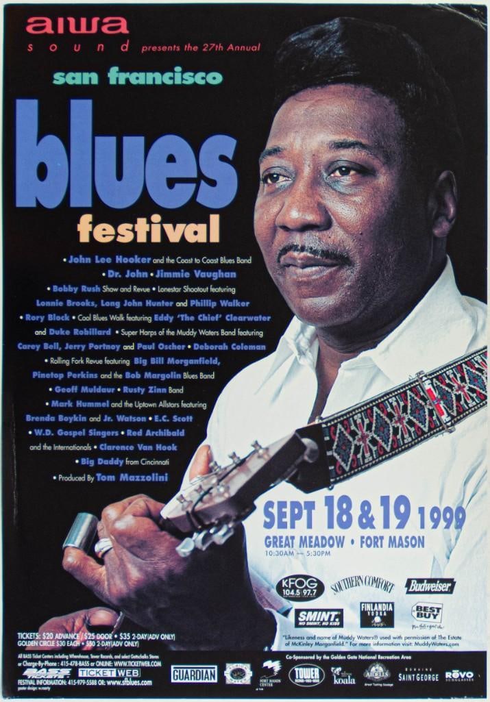 1999 San Francisco Blues Festival John Lee Hooker Dr. John Great Meadow Poster Excellent 71: This poster announced the 1999 San Francisco Blues Festival at Great Meadow. Blues legends including John Lee Hooker, Dr. John, Jimmie Vaughan, and more filled out the lineup. Condition Details: