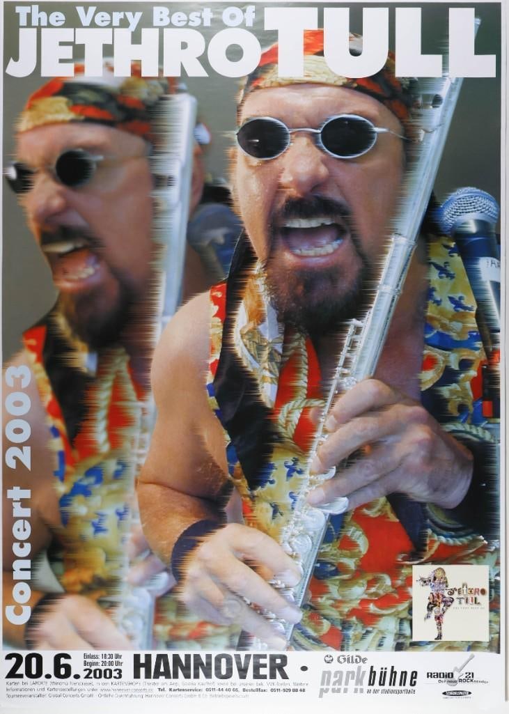2003 Jethro Tull Hannover Gilde Parkbuhne Poster Near Mint 85: This poster announced a "Very Best Of" Jethro Tull concert at Gilde Parkbühne in Hannover, Germany on June 6th, 2003. The band had released their greatest hits record two years prior. --C