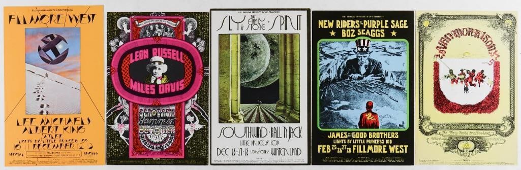 Lot of 5 Bill Graham Calendar Postcards NG: This lot features 5 original cards from the Bill Graham numbered series with calendars on the reverse. --CRITICAL DETAILS-- --TITLE 5 Bill Graham calendar cards Original Pre-Concert First Printing