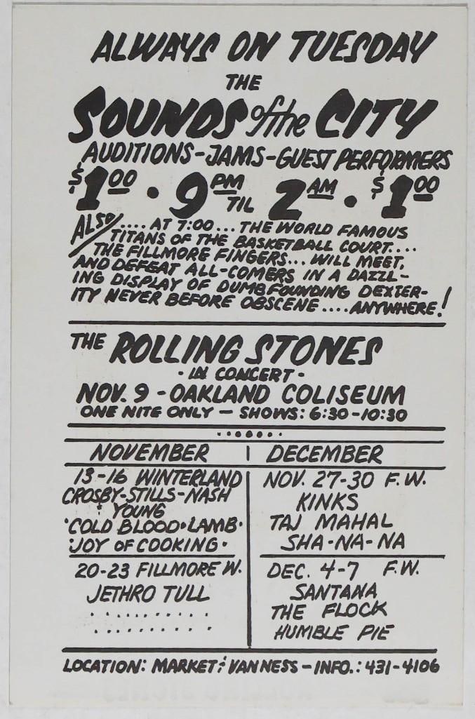 1969 BG-199 Led Zeppelin Rolling Stones Winterland & Oakland Coliseum Postcard Mint 91 - 2