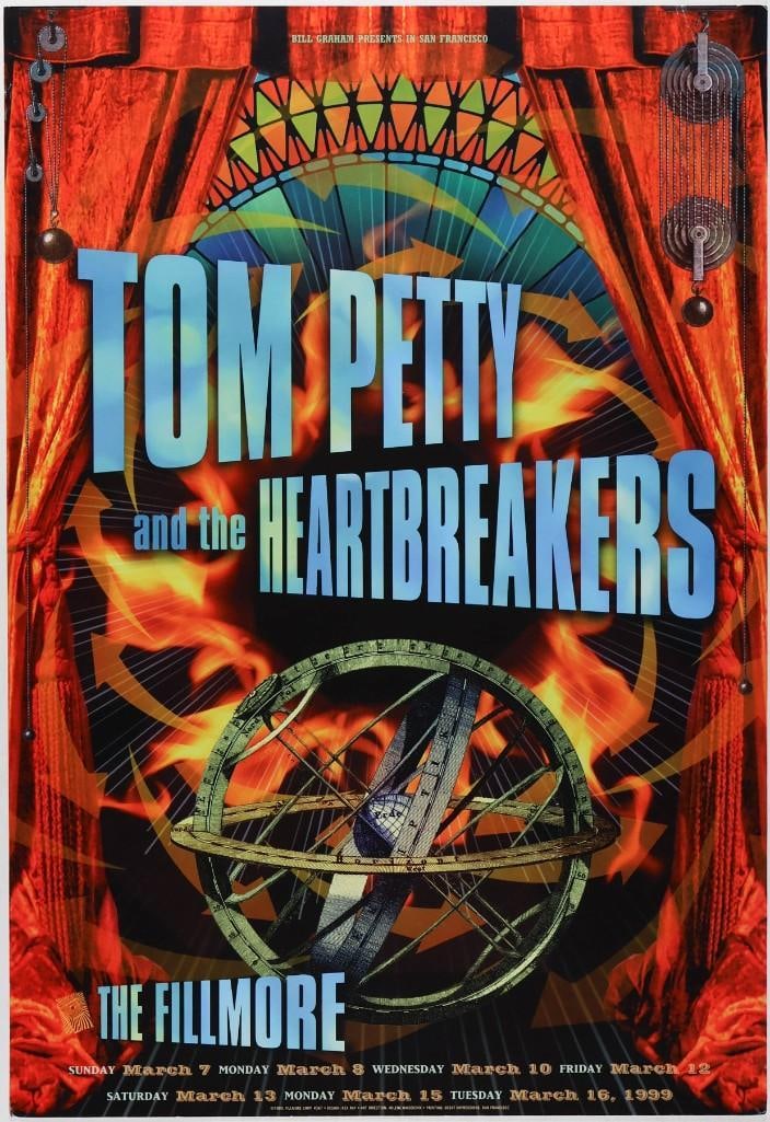 1999 NF-367 Tom Petty and the Heartbreakers The Fillmore Poster Excellent 77: This poster was produced for a run of shows at The Fillmore in San Francisco featuring Tom Petty and the Heartbreakers in March 1999. It's no secret that anything related to Petty has been super
